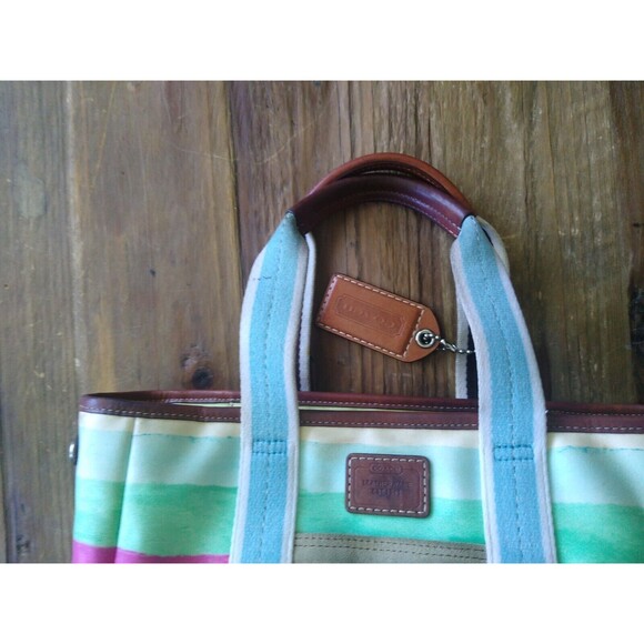 COACH #10025 WATERCOLOR STRIPED SMALL Designer Prepster Classic TOTE EUC 80s 90s - Picture 4 of 7